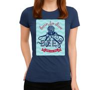 Born to Dive Deep Into The Sea Design - Casque de plongée vintage avec graphique pieuvre - Look rétro - T-shirt pour femme, Bleu marine, L