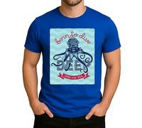 Born to Dive Deep Into The Sea Design - Casque de plongée vintage avec graphique pieuvre - Look rétro - T-shirt pour homme, bleu, M