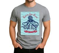 Born to Dive Deep Into The Sea Design - Casque de plongée vintage avec graphique pieuvre - Look rétro - T-shirt pour homme, gris, XXL