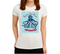 Born to Dive Deep Into The Sea Design - Casque de plongée vintage avec graphique pieuvre - Look rétro - T-shirt pour femme, Blanc., XXL