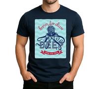 Born to Dive Deep Into The Sea Design - Casque de plongée vintage avec graphique pieuvre - Look rétro - T-shirt pour homme, Bleu marine, 3XL