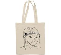 Born to Feel Funny Wojak Sac fourre-tout en coton naturel Motif casque militaire Blanc