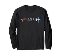 Born to Fly Flying Airplane Heartbeat EKG pour Aviation Pilote Manche Longue