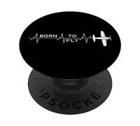 Born to Fly Heartbeat - Ligne d'impulsion ECG d'avion pour Pilotes PopSockets PopGrip Adhésif