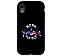 Born to Fly USA Flag Avion 4th of July Pilot Coque pour iPhone XR