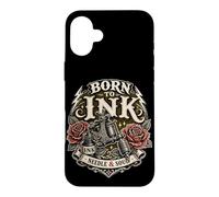 Born to Ink Needle and Soul Machine à tatouer Motif Roses Rouges Coque pour iPhone 16 Plus