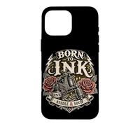 Born to Ink Needle and Soul Machine à tatouer Motif Roses Rouges Coque pour iPhone 16 Pro Max