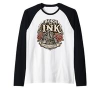 Born to Ink Needle and Soul Machine à tatouer Motif Roses Rouges Manche Raglan