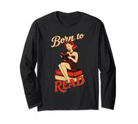 Born to Read Retro des années 50 Pin Up Bookworm Reading Manche Longue