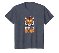 Born to Roar : Fierce Tiger Spirit for Adventurers T-Shirt, Enfant, Bleu Chiné, 2 Ans