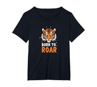 Born to Roar : Fierce Tiger Spirit for Adventurers T-Shirt, Femme Grandes Tailles, Noir, 6X