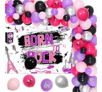 Born to Rock Party Décorations pour filles Guitare Ballon Garland Arch Kit, Rock N Roll Notes de musique Éléments Toile de fond, Purple & Pink Crenics Rock Theme Party Birthday Party Supplies