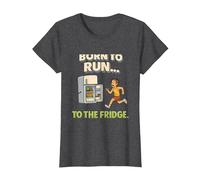 Born to Run to The Fridge Running Marathon Humour T-Shirt, Femme, Chiné Foncé, M