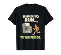 Born to Run to The Fridge Running Marathon Humour T-Shirt, Homme, Noir, L