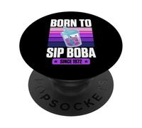 Born to Sip Boba Since 1972 Bubble Tea Thème Anniversaire Année PopSockets PopGrip Adhésif