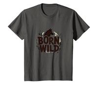 Born Wild : Silhouette de Loup Nature Lover Adventure T-Shirt, Enfant, Asphalte, 6 Ans