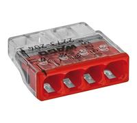 Borne à Levier WAGO pour Tous Types de conducteur - 4 x 0,5 à 2,5mm² - Transparent/Rouge - 100 pièces - 2273-204