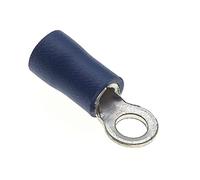 Borne à sertir à anneau - Lot de 100, bleu, 3,7 mm, 30 A, 16-14 AWG - Connecteurs à anneau de gaine thermorétractable, connecteurs en cuivre étamé, bornes à anneau isolées