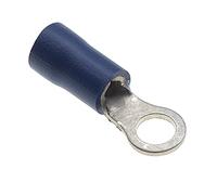 Borne à sertir à anneau - Lot de 100, bleu, 4 mm, 30 A, 16-14 AWG - Connecteurs à anneau de gaine thermorétractable, connecteurs en cuivre étamé, bornes à anneau isolées
