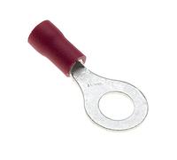 Borne à sertir à anneau - Lot de 100, rouge, 6 mm, 25 A, 22-16 AWG - Connecteurs à anneau de gaine thermorétractable, connecteurs en cuivre étamé, bornes à anneau isolées