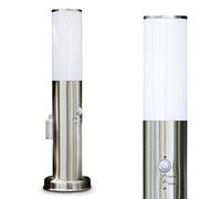 Borne d’éclairage Caserta avec détecteur de mouvement et prise, en acier et plastique étanche, luminaire d'extérieur (IP44) de 45 cm de haut pour une ampoule E27, ampoule(s) non incluse(s)