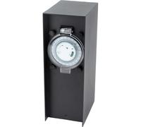 Borne de jardin à fixer 2x16A IP44 - Aluminium Noir - Zenitech (2 Prises 16A + Programmateur)