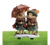 Borne de jardin avec écureuils - Ornement de jardin avec animaux de san, panneau décoratif avec paire d'écureuils 2D avec écharpe et parapluie, accent robuste sur le sol | Decoratizio