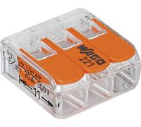 Borne de raccordement WAGO 221-413-1 flexible: 0.14-4 mm² rigide: 0.2-4 mm² Nombre de pôles: 3 transparent, orange
