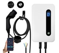 Borne de Recharge 7KW avec APP Contôle, Type 2 Chargeur Véhicule Électrique avec écran LCD[IEC 62196-2, 8-32A, 6+1m], Monophasé 32A Wallbox 7.2kW Compatible avec Tous Les EV