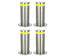 Borne De Sécurité En Acier Inoxydable, Poteau De Délimitation Avec Bandes Réfléchissantes Et Boulons D'Ancrage, Bornes De Sécurité Pour Allées Carrossables, Poteau Pour Zones À Forte Circulation, Lot