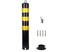 Borne de Stationnement Amovible, Borne de Sécurité Verrouillable Jaune-Noir, avec 4 Boulons d'ancrage, Idéale pour Le Contrôle de la Circulation, Barrière D'allée, Poteau de Stationnement(75cm/30in)