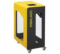 Borne de tri sélectif Cubatri Vigipirate à roulettes, sans serrure - emballages - 90l - gris manganèse / jaune colza - RAL 1021