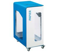 Borne de tri sélectif Cubatri Vigipirate à roulettes, sans serrure - papier - 90l - blanc / bleu ciel - RAL 5015