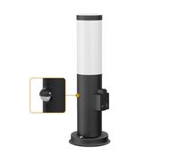 ledscom.de Lumière de chemin Borne d'éclairage de jardin PORU capteur extérieur IP44 38cm noir 1xE27 max.15W prise de courant