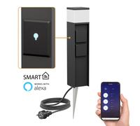 ledscom.de Borne d'éclairage PODEL avec piquet de terre et 2m de câble pour l'extérieur, Smart Home, 39cm, noir, douille G9, 2 prises de courant