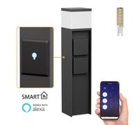 ledscom.de Borne d'éclairage PODEL pour l'extérieur, Smart Home, 39cm, noir, 2 prises de courant, ampoule G9 incluse, 596lm, blanc