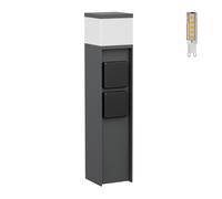 ledscom.de Borne d'éclairage PODEL pour l'extérieur, 39cm, anthracite, 2 prises de courant, ampoule G9 incluse, 596lm, blanc