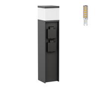 ledscom.de Borne d'éclairage PODEL pour l'extérieur, 39cm, noir, 2 prises de courant, ampoule G9 incluse, 501lm, blanc chaud