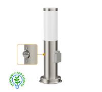 ledscom.de Borne d'éclairage PORU Capteur pour l'extérieur, 38cm, inox, prise de courant, LED E27 incluse efficacité énergétique A (blanc chaud, 4W, 935lm)