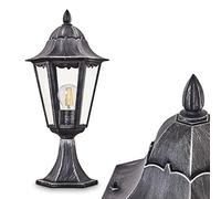 Borne extérieure Lignac, potelet vintage en aluminium moulé noir/argenté et verres transparents de 74 cm de haut, luminaire pour une ampoule E27, ampoule(s) non incluse(s), IP44