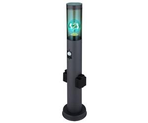 Borne lumineuse avec détecteur de mouvement Lampe d'extérieur avec prises Lampadaire extérieur, fumée anthracite, télécommande dimmable, 1x LED RGB 8,5W 806Lm, DxH 7,6x60 cm