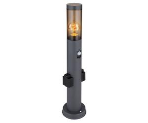 Borne lumineuse avec prise et prise détecteur de mouvement colonne jardin avec lumière, acier inoxydable anthracite, fumée plastique, 1x E27, DxH 7,6x60 cm