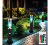 Lampadaire avec télécommande éclairage extérieur fumée avec détecteur de mouvement lampadaire de jardin dimmable, acier inoxydable, LED RGB 8,5W 806Lm blanc chaud, PxH 7,6x45 cm, lot de 3