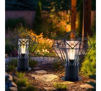 Borne Lumineuse Extérieure Lampadaire Industriel Grille Lampe de Jardin Noir 2x