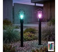 Borne Lumineuse Extérieure Lampadaire Noir Grille LED Variateur Éloigné 2er Set