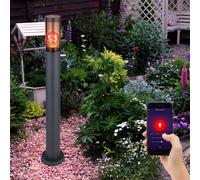 Lampadaire en acier inoxydable lampadaire de jardin d'extérieur anthracite fumé, contrôle par application dimmable, 1x Smart RGB LED 10W 806Lm blanc chaud, DxH 7,6x80 cm