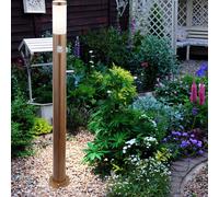 Borne lumineuse avec détecteur de mouvement lampe d'extérieur lampadaire IP44 lampe de jardin aspect bois, résistant aux acier inoxydable brun opale, 1x douille E27, DxH 12,7x110cm