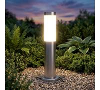 Lampe d'extérieur, argent, lampadaire de jardin, moderne, éclairage de chemin, résistant aux intempéries, acier inoxydable mat, 1x E27, DxH 7,6x45 cm