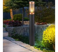 Lampe de chemin d'accès Lampe de jardin Lampadaire d'extérieur Lampadaire en acier inoxydable, accent cuivre fumée noire, 1x E27, DxH 7,6x80 cm