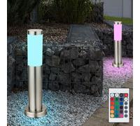 Lampe d'extérieur argent lampadaire de jardin lampadaire de chemin d'accès lampe de terrasse en acier inoxydable, télécommande dimmable, RGB LED 8,5W 806Lm, DxH 7,6x45 cm, lot de 2